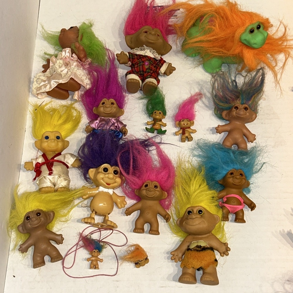 Vintage Troll Doll Lot Of 15‎ With Dino, Ring, Necklack, And Mini Dolls Dam B3